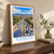 Tlemcen city view bordered print styled in Original angled oak-console; frame and props not included
