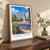 Madrid Centro city view bordered print styled in Original angled oak-console; frame and props not included