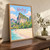 Railay Phra Nang beach limestone cliffs full-bleed print styled in Original angled oak-console; frame and props not included