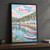 Tobermory harbour painted houses full-bleed print styled in Black frame / charcoal wall; frame and props not included