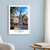 Cobh Cathedral above the Deck of Cards houses bordered print styled in White frame / blue sitting room; frame and props not included