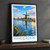 Kinderdijk windmills along the canal bordered print styled in Black frame / charcoal wall; frame and props not included