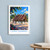 Luang Prabang Wat Xieng Thong bordered print styled in White frame / blue sitting room; frame and props not included