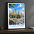 Tangshan city view bordered print styled in Black frame / charcoal wall; frame and props not included