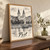 Pest city view full-bleed print styled in Original angled oak-console; frame and props not included