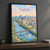 Nashville city view full-bleed print styled in Black frame / charcoal wall; frame and props not included