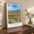 Russeifa city view bordered print styled in Original angled oak-console; frame and props not included