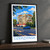 Dzerzhinsk city view bordered print styled in Black frame / charcoal wall; frame and props not included