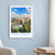 Staryy Oskol city view bordered print styled in White frame / blue sitting room; frame and props not included