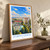 Staryy Oskol city view bordered print styled in Original angled oak-console; frame and props not included