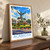 Acarigua city view bordered print styled in Original angled oak-console; frame and props not included