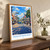 Madhyamgram city view bordered print styled in Original angled oak-console; frame and props not included