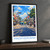 Madhyamgram city view bordered print styled in Black frame / charcoal wall; frame and props not included