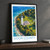 Cana Island Lighthouse bordered print styled in Black frame / charcoal wall; frame and props not included