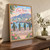 Cape Town city view full-bleed print styled in Original angled oak-console; frame and props not included