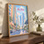 Abu Dhabi city view full-bleed print styled in Original angled oak-console; frame and props not included