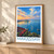 Makassar city view bordered print styled in Light oak-console; frame and props not included
