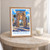 Montevideo city view bordered print styled in Oak frame / bedside table; frame and props not included