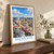 Memphis city view bordered print styled in Original angled oak-console; frame and props not included