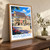 Augsburg city view bordered print styled in Original angled oak-console; frame and props not included