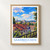 Saarbrücken city view bordered print styled in Front oak frame - corrected opening; frame and props not included