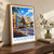 Ussuriysk city view bordered print styled in Original angled oak-console; frame and props not included