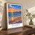Durrës city view bordered print styled in Original angled oak-console; frame and props not included
