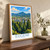 Eugene city view bordered print styled in Original angled oak-console; frame and props not included