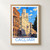 Cagliari city view bordered print styled in Front oak frame - corrected opening; frame and props not included