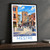 Mestre city view bordered print styled in Black frame / charcoal wall; frame and props not included