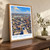 East Los Angeles city view bordered print styled in Original angled oak-console; frame and props not included