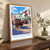 Mackinac Island Main Street bordered print styled in Original angled oak-console; frame and props not included