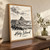 Lindisfarne Castle from the harbour full-bleed print styled in Original angled oak-console; frame and props not included