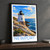 Newport Castle Hill Lighthouse bordered print styled in Black frame / charcoal wall; frame and props not included