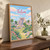 Tulum El Castillo above the Caribbean full-bleed print styled in Original angled oak-console; frame and props not included