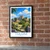 Tulum El Castillo above the Caribbean bordered print styled in Black frame / exposed brick; frame and props not included