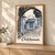 Chefchaouen blue medina lane full-bleed print styled in Light oak-console; frame and props not included