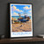 Aldeburgh fishing boats on shingle bordered print styled in Black frame / charcoal wall; frame and props not included