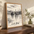 Lake Bled island from the western shore full-bleed print styled in Original angled oak-console; frame and props not included