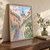 Sighisoara Clock Tower lane full-bleed print styled in Original angled oak-console; frame and props not included