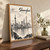 Shanghai city view full-bleed print styled in Original angled oak-console; frame and props not included