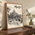 Mumbai city view full-bleed print styled in Original angled oak-console; frame and props not included