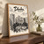 Dhaka city view full-bleed print styled in Original angled oak-console; frame and props not included