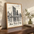 New York City city view full-bleed print styled in Original angled oak-console; frame and props not included