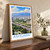 Ashgabat city view bordered print styled in Original angled oak-console; frame and props not included
