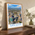San Jose city view bordered print styled in Original angled oak-console; frame and props not included