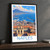 Naples city view bordered print styled in Black frame / charcoal wall; frame and props not included