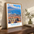 Naples city view bordered print styled in Original angled oak-console; frame and props not included