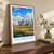 Jalandhar city view bordered print styled in Original angled oak-console; frame and props not included