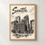 Seattle city view full-bleed print styled in Front oak frame - corrected opening; frame and props not included